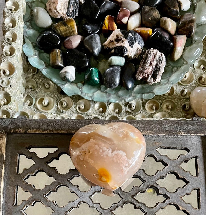 Large Puffy Agate Heart, Cherry Blossom Agate, Crystal Magic