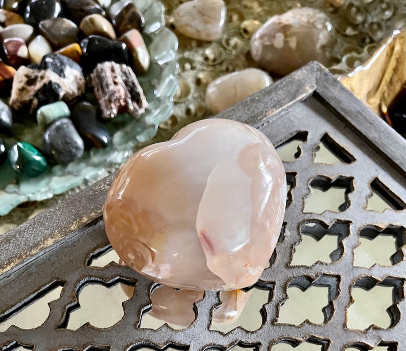 Large Puffy Agate Heart, Cherry Blossom Agate, Crystal Magic