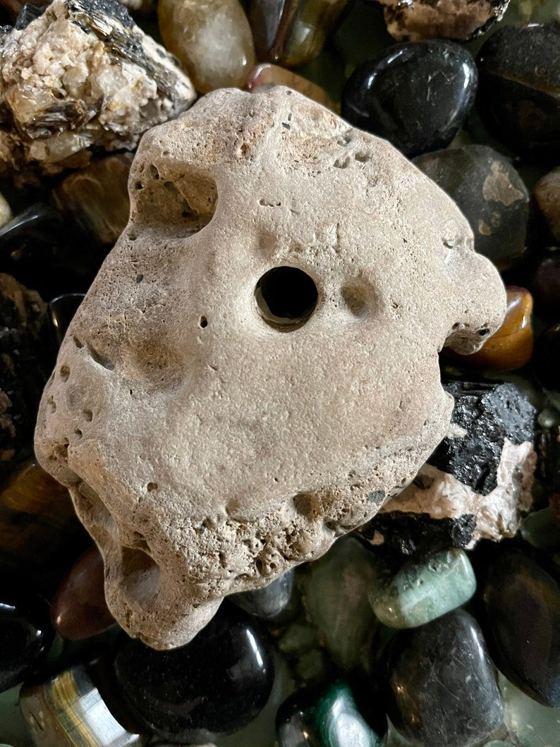 Mega Hagstone, Extra Large Natural Beach Stone with Hole, Crystal Magic