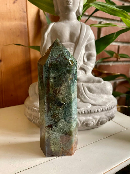 Beautiful Colors Moss Agate Tower, Natural Moss Agate, Crystal Magic
