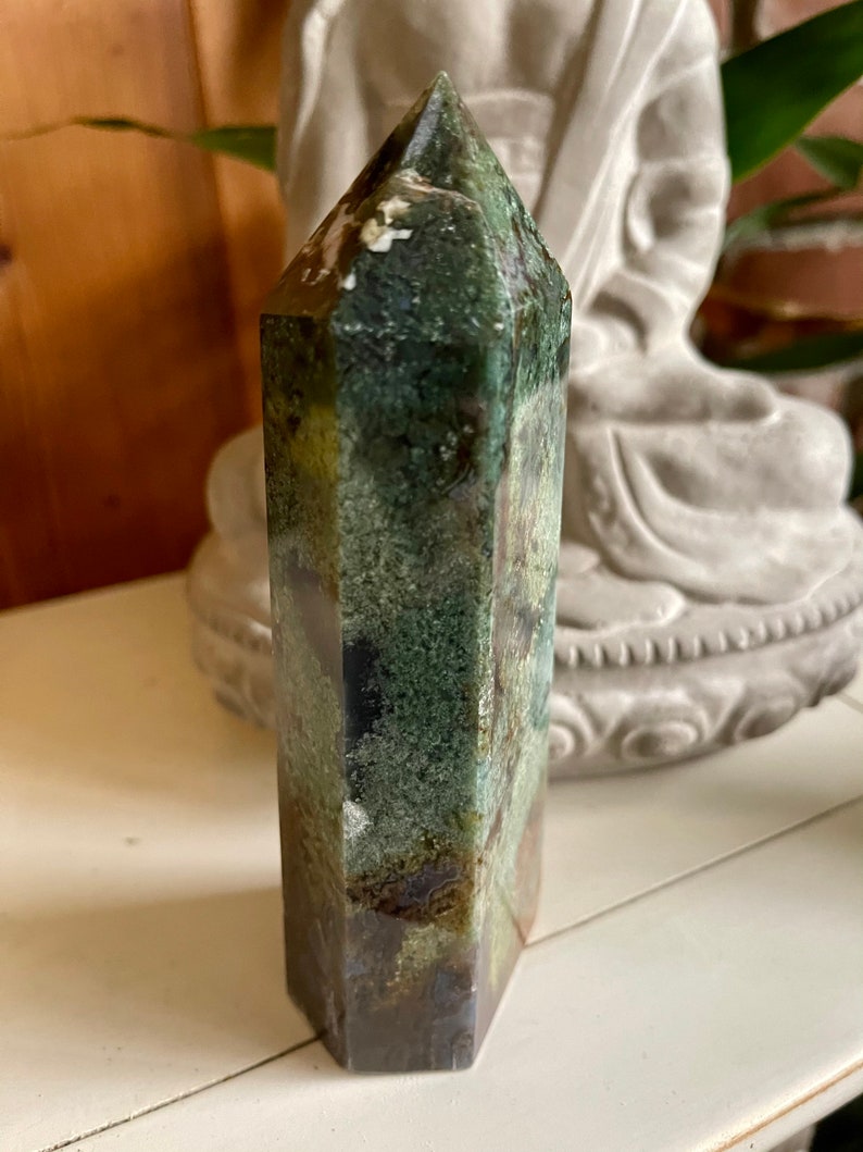 Beautiful Colors Moss Agate Tower, Natural Moss Agate, Crystal Magic