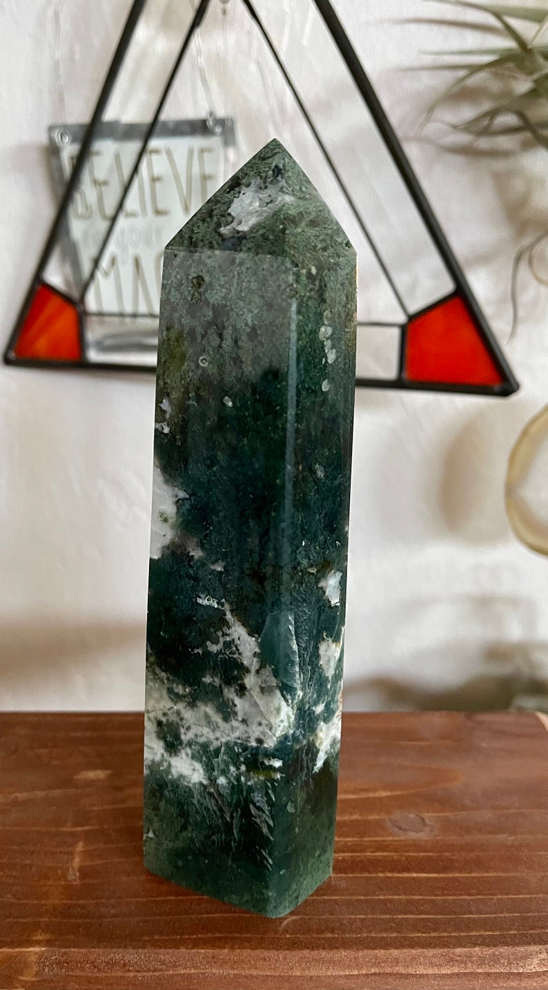 Moss Agate Tower, Natural Moss Agate, Crystal Magic