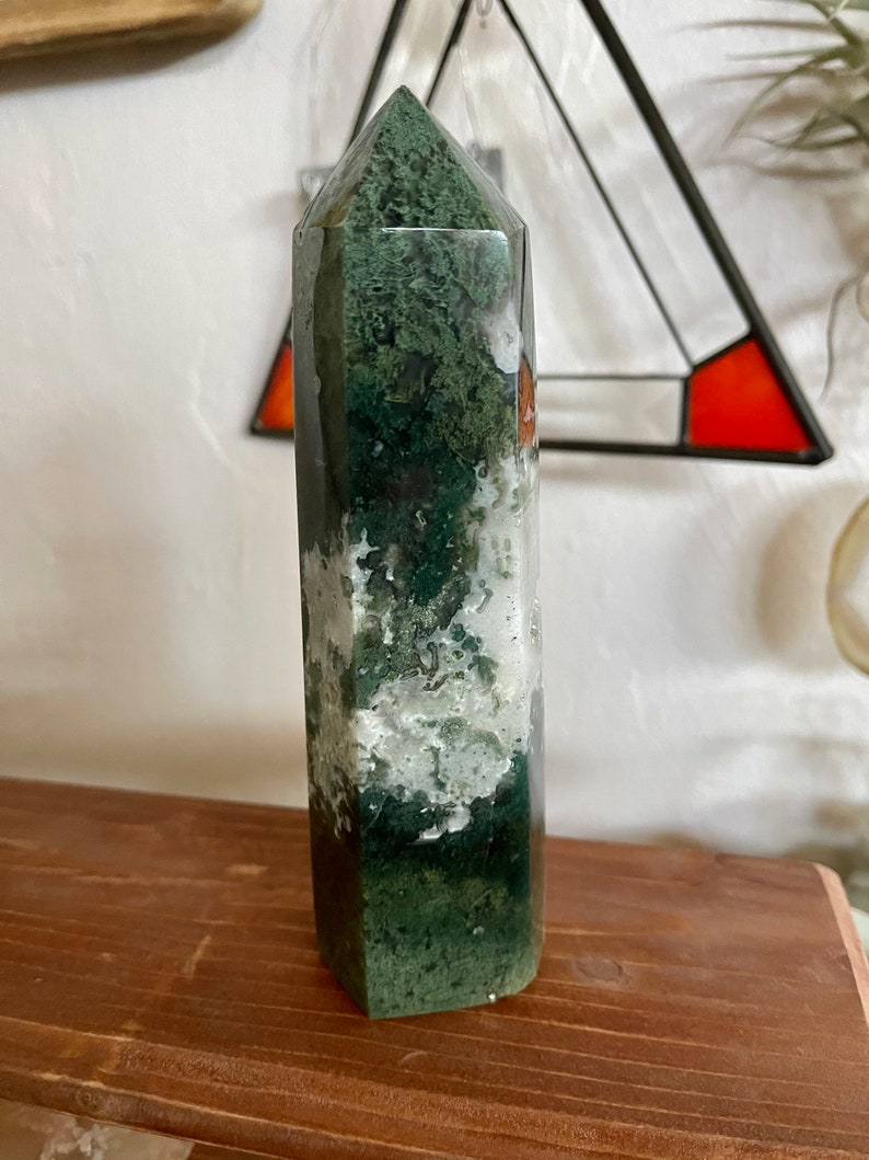 Moss Agate Tower, Natural Moss Agate, Crystal Magic