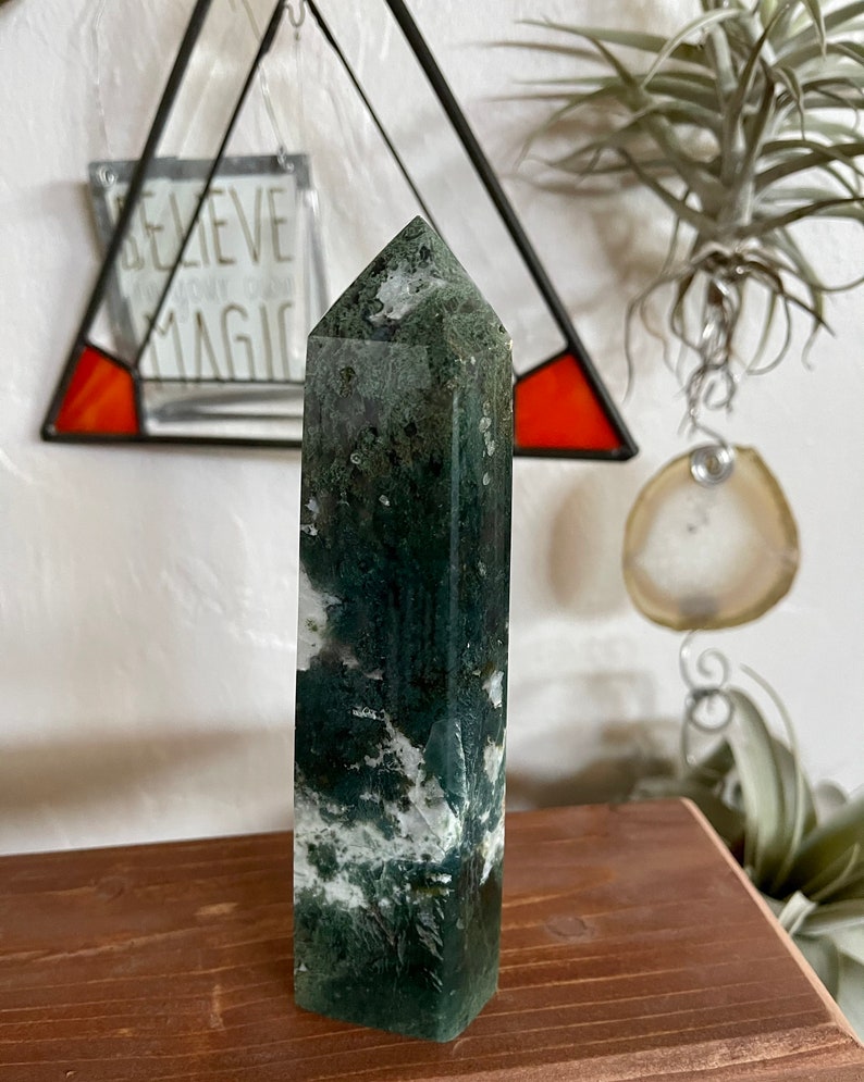 Moss Agate Tower, Natural Moss Agate, Crystal Magic