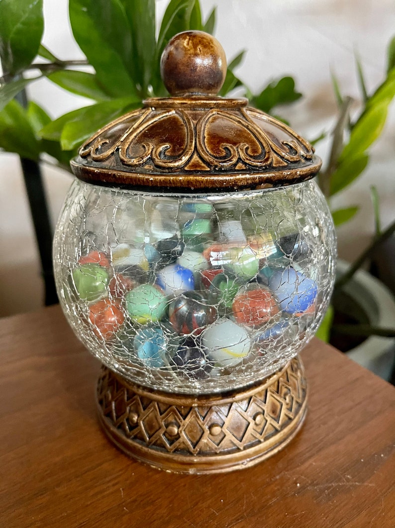 Old World Vintage, Glass Vase/Bowl with Vintage Marbles