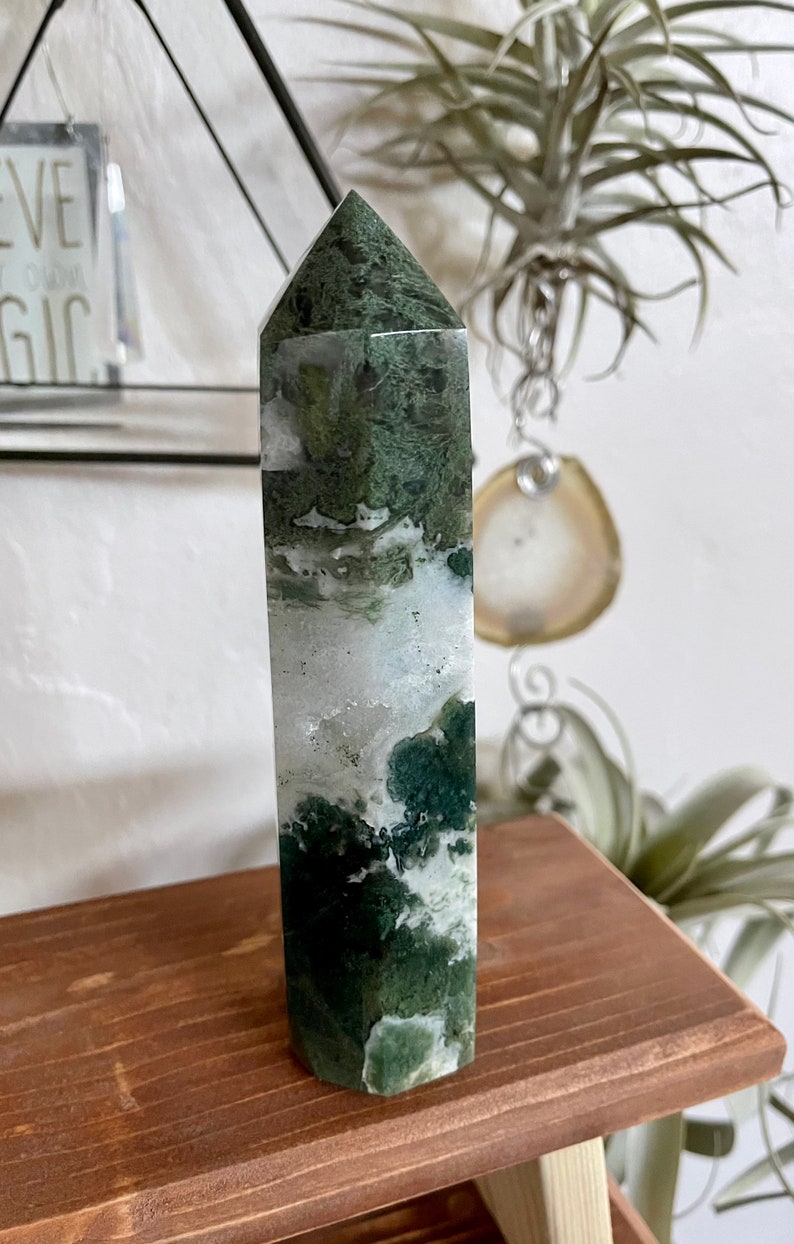 Moss Agate Tower, Natural Moss Agate, Crystal Magic