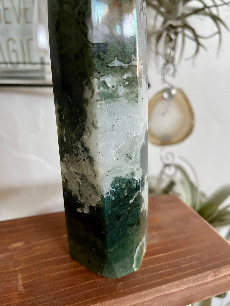 Moss Agate Tower, Natural Moss Agate, Crystal Magic