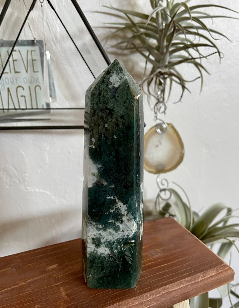 Moss Agate Tower, Natural Moss Agate, Crystal Magic