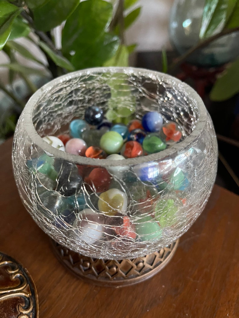 Old World Vintage, Glass Vase/Bowl with Vintage Marbles