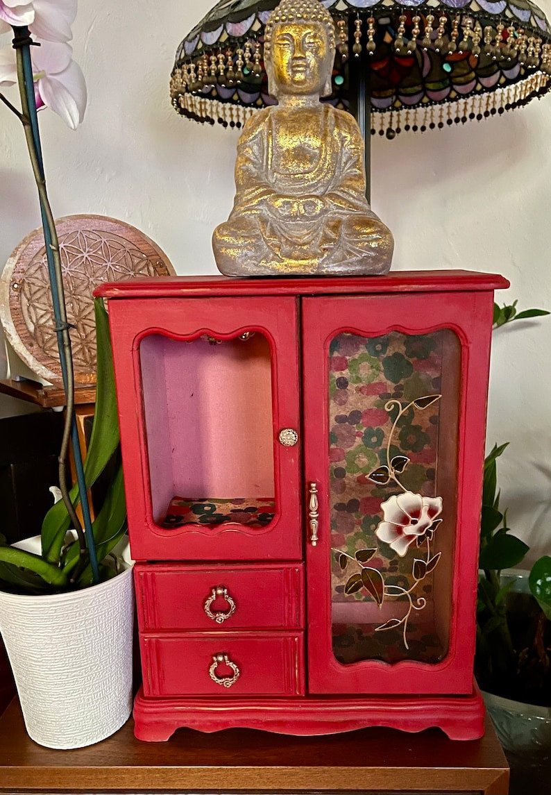 Lovecycled Vintage Bohemian Red Jewelry Cabinet