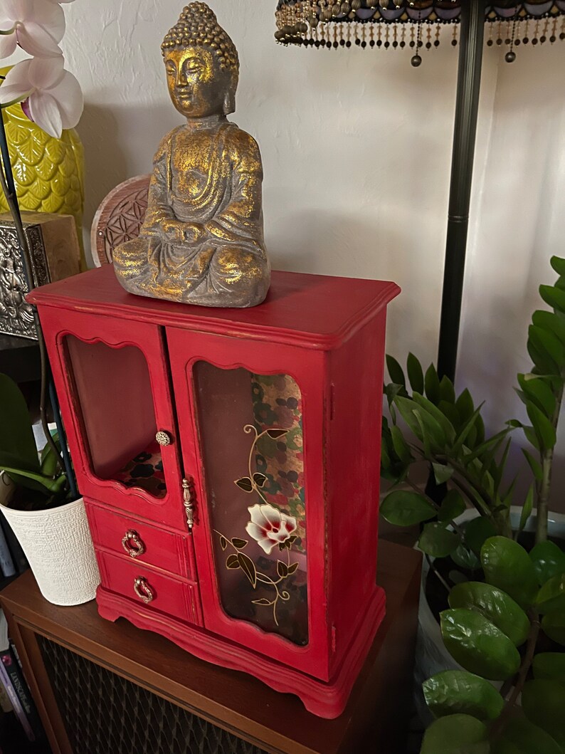 Lovecycled Vintage Bohemian Red Jewelry Cabinet