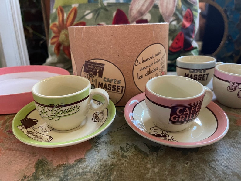 Rosanna Cafes Masset French Retro Espresso Cups & Saucers, Old World Vintage