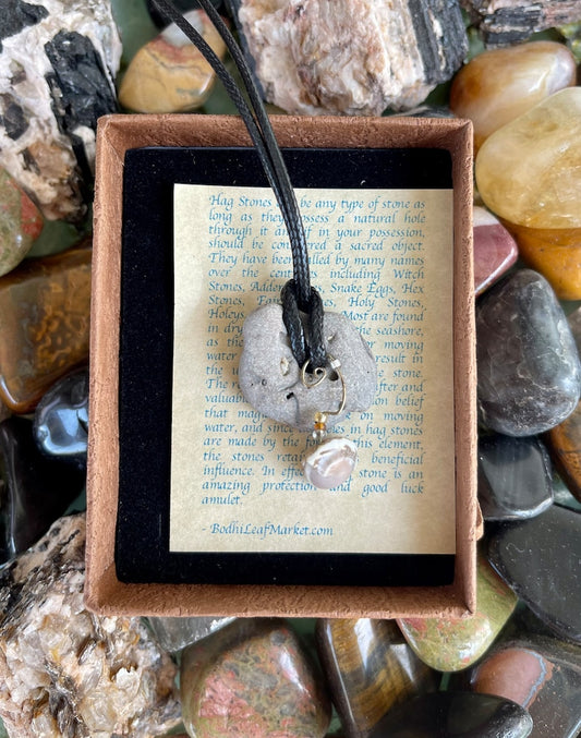 New Mermaid Collection, "Niamh", Bodhi Jewelry, hag stone pendant, hag stone necklace, adder stone, hex stone, witch stone