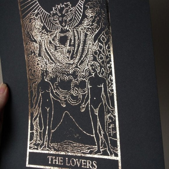 Distressed Gold Foiled The Lovers Tarot Print, Home Decor, Bodhi Signs