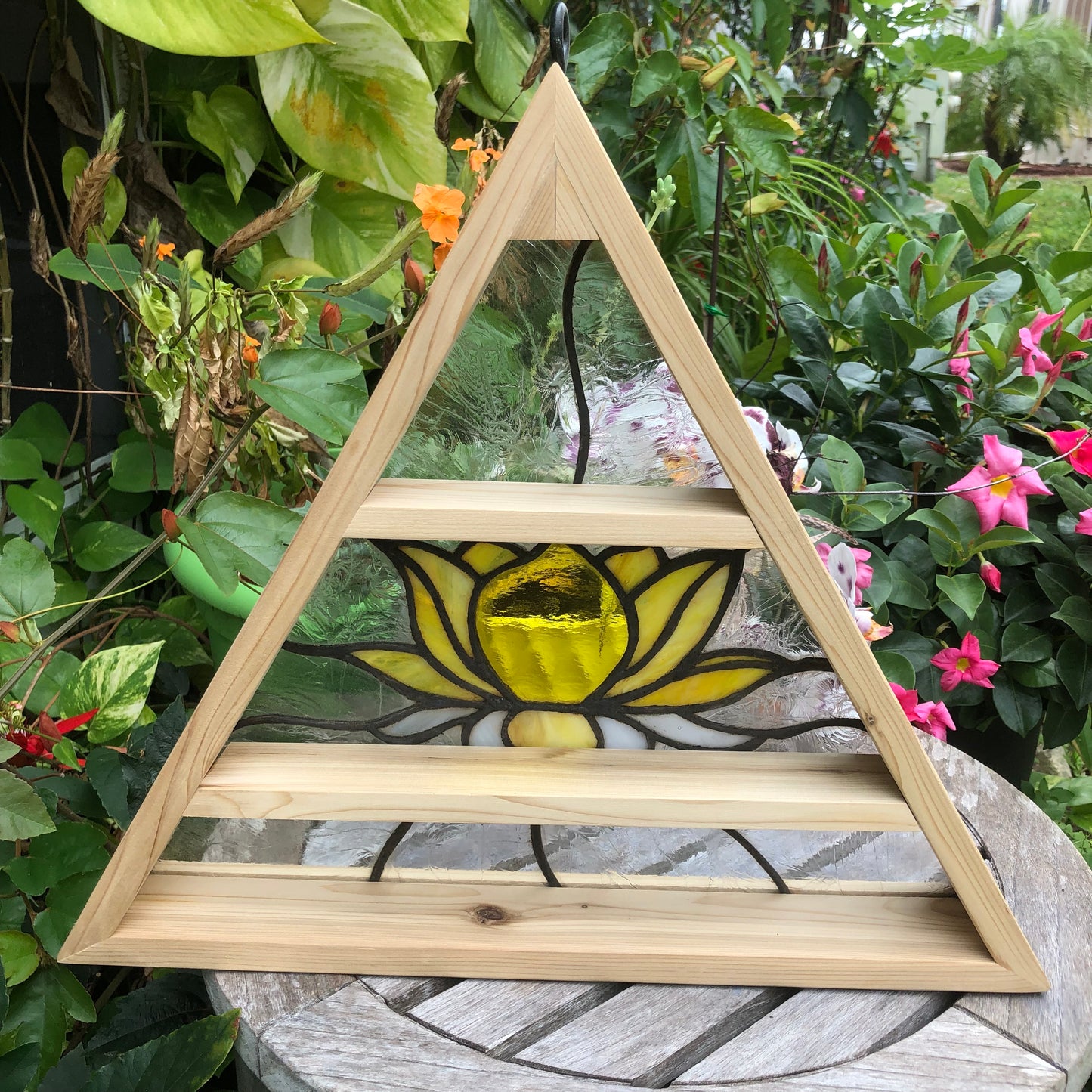 Stained Glass "LOTUS" Triangle Shelf, Home Decor