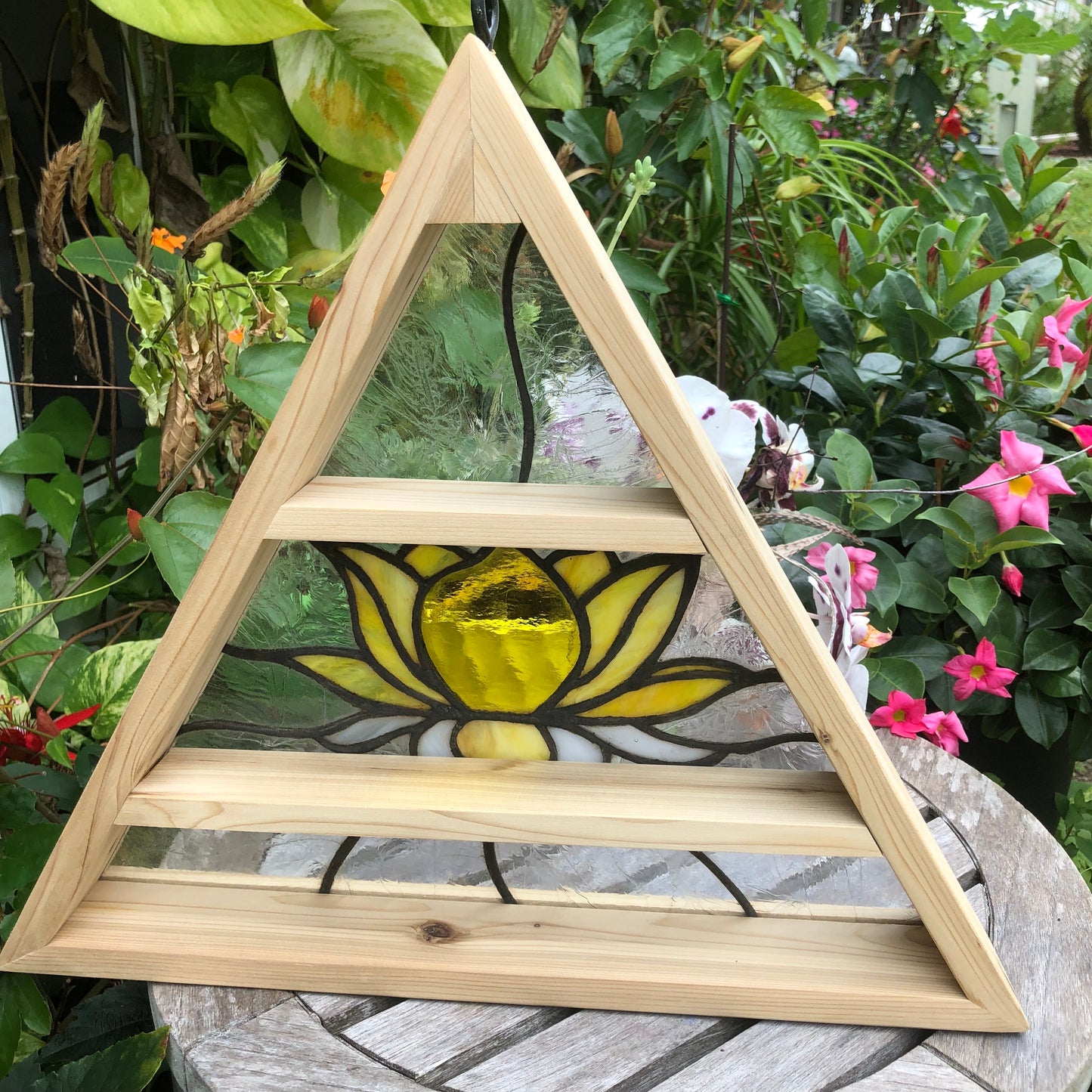 Stained Glass "LOTUS" Triangle Shelf, Home Decor